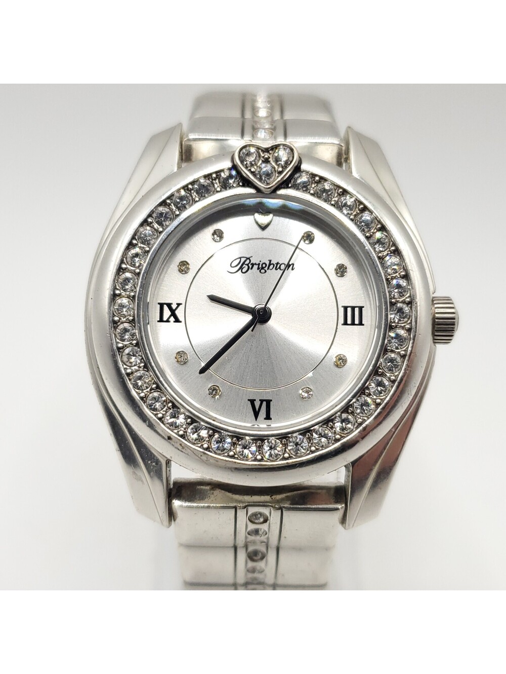 Brighton Dana Point Womens Watch 36mm Silver Plated Rhinestones New Battery 7"